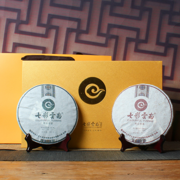【春节礼特惠】七彩云南  精品饼茶  普洱茶  生茶+熟茶  2013年/357克/饼*2   礼品茶